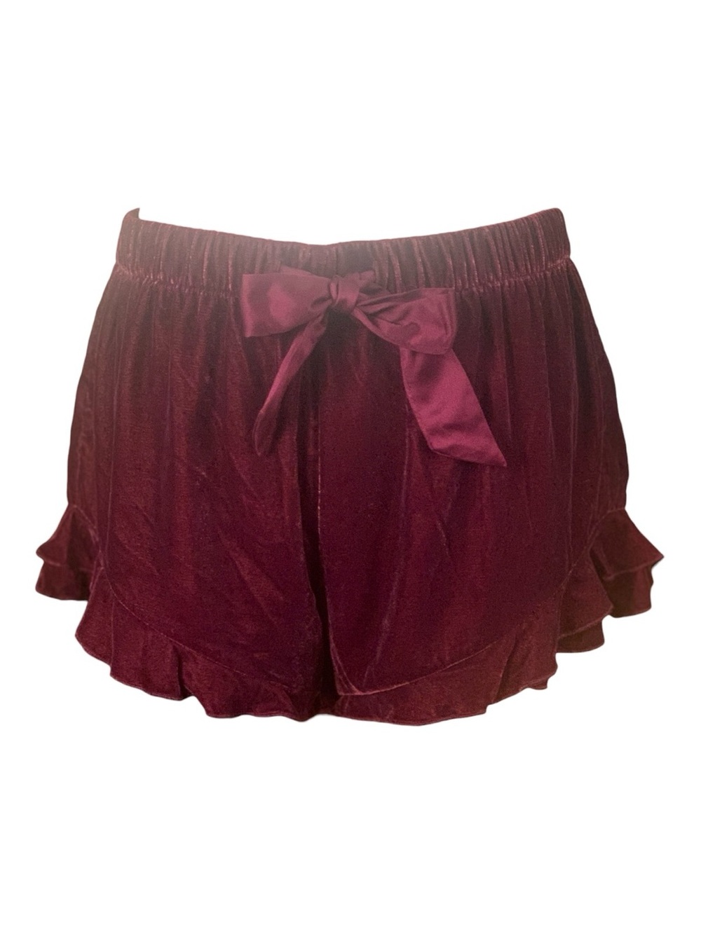 Victoria's‎ Secret Burgundy Velvet Ruffle Hem Sleep Shorts Loungewear Medium